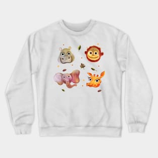 Hippo Monkey Elephant Girrafe Face hand Drawn Crewneck Sweatshirt